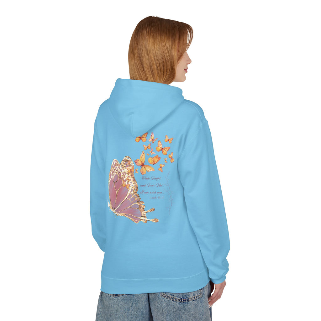 Adult Female Lightweight Soft Fleece Style Hoodie With Pockets:  "I am With You"  (Isaiah 41:10)