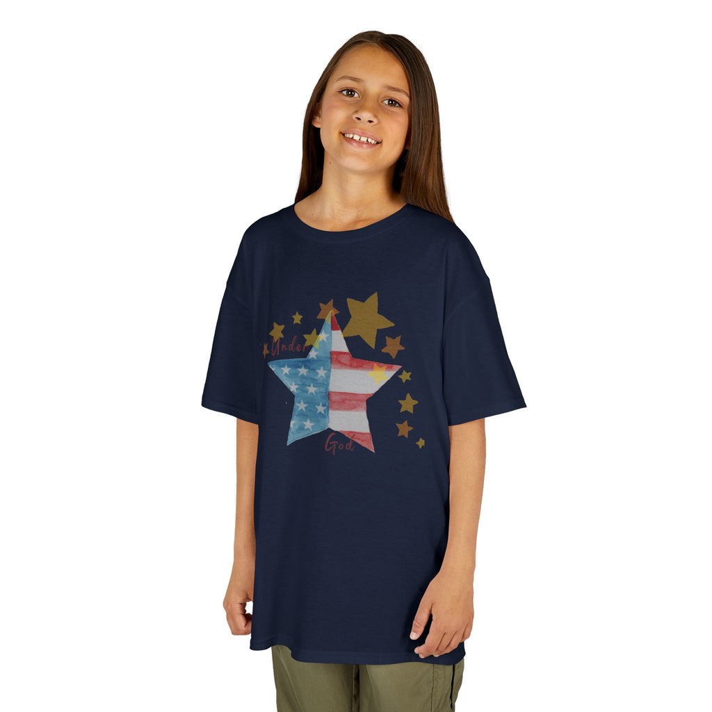 Under God | Watercolor Star Flag Kids T-Shirt Unisex Kids Heavy Cotton™ Tee