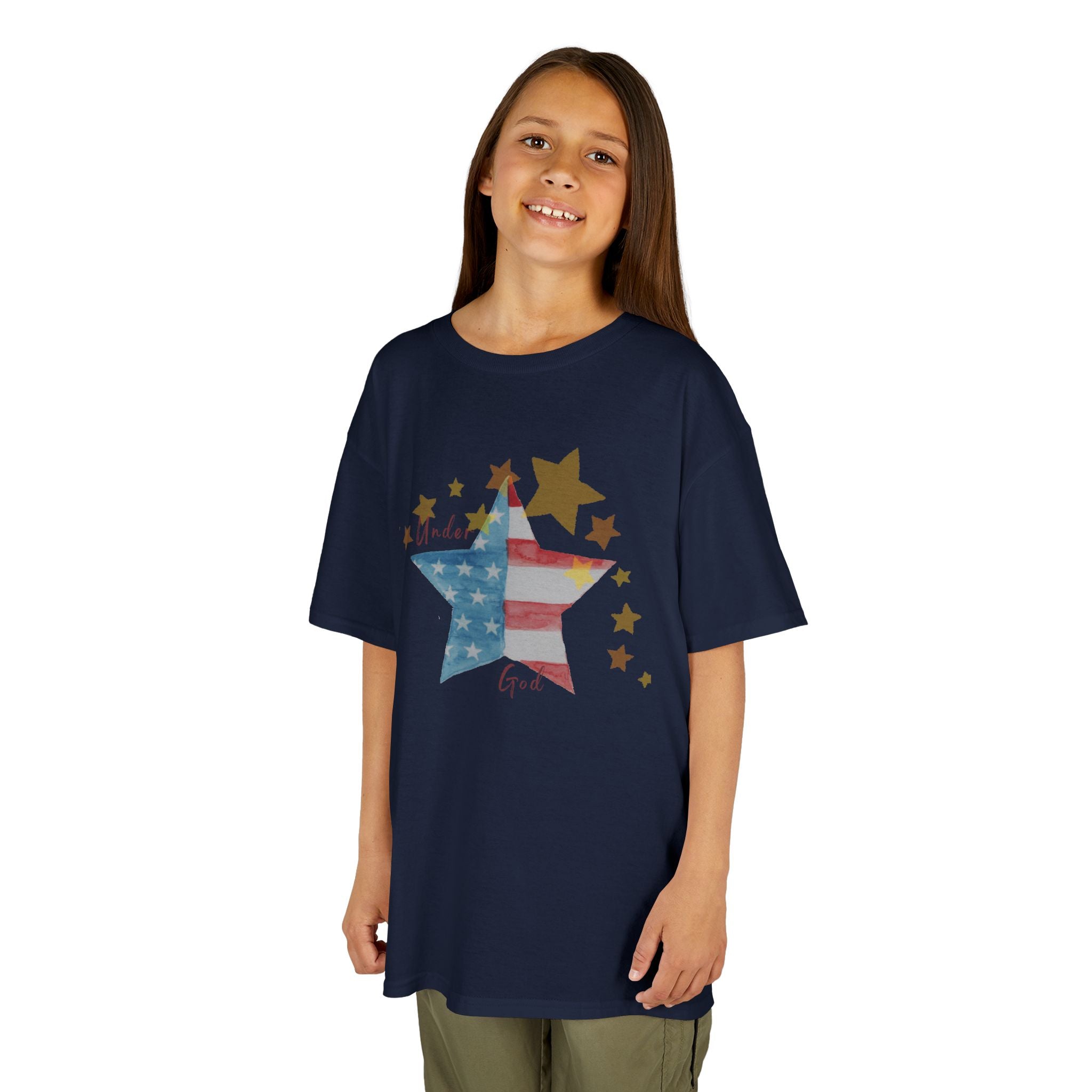Under God | Watercolor Star Flag Kids T-Shirt Unisex Kids Heavy Cotton™ Tee
