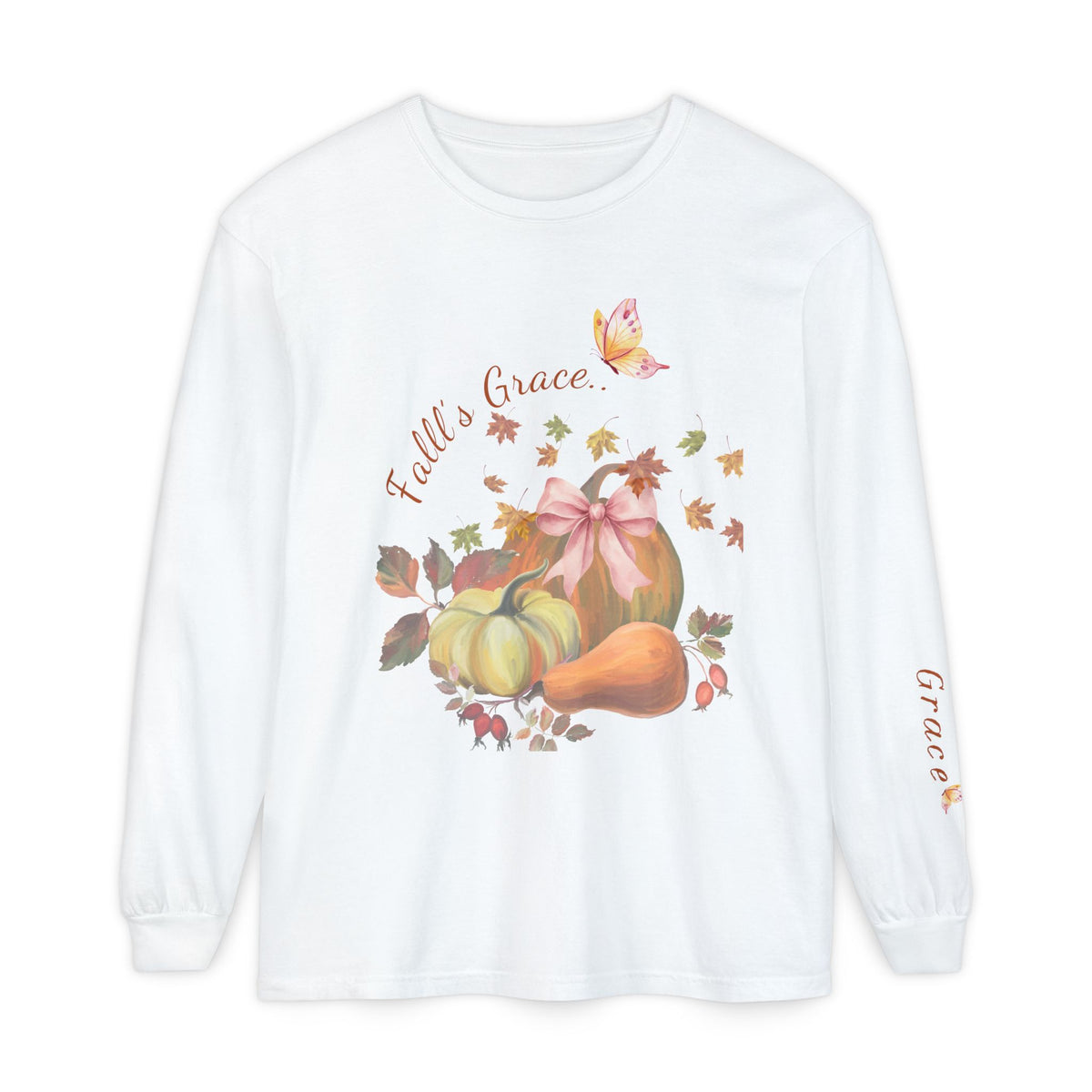 Fall’s Grace | Women’s Pumpkin Long-Sleeve Tee