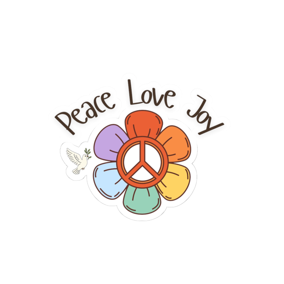 Peace Love Joy Kiss-Cut Sticker — Retro Flower Peace Sign Sticker for Laptops, Water Bottles & Journals