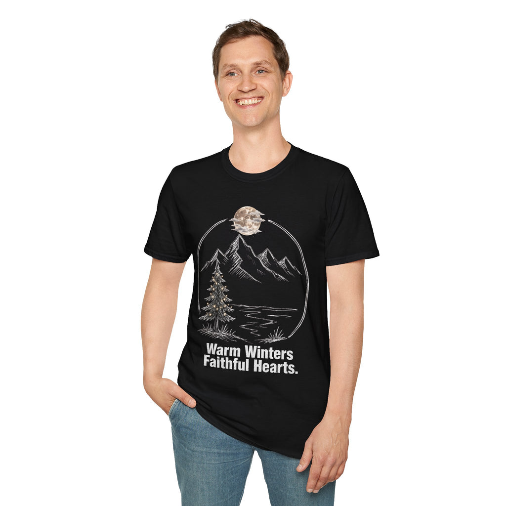 Warm Winters, Faithful Hearts Men's Christmas T-Shirt
