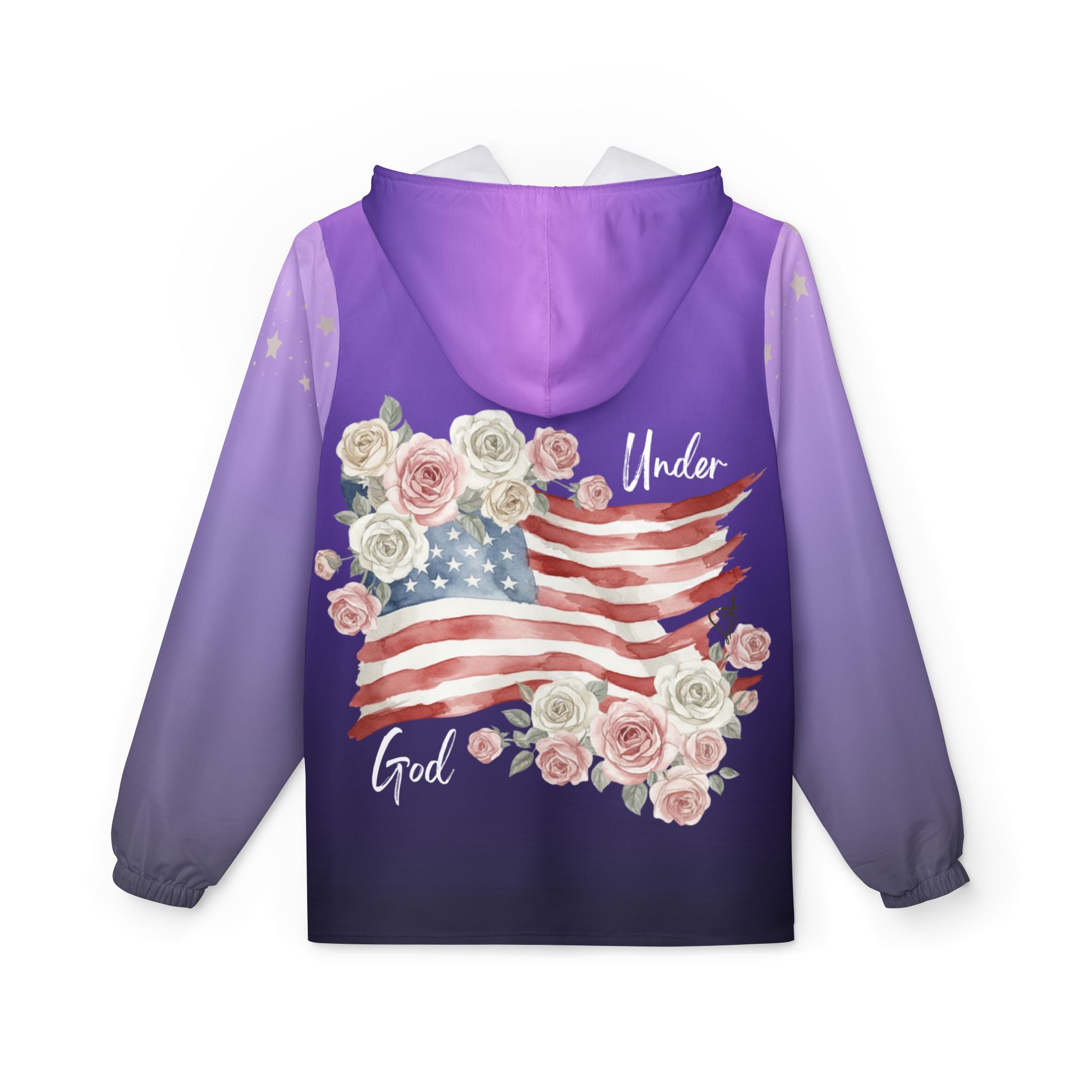 Under God | Watercolor Roses & Flag Windbreaker Jacket - Purple Adult Female