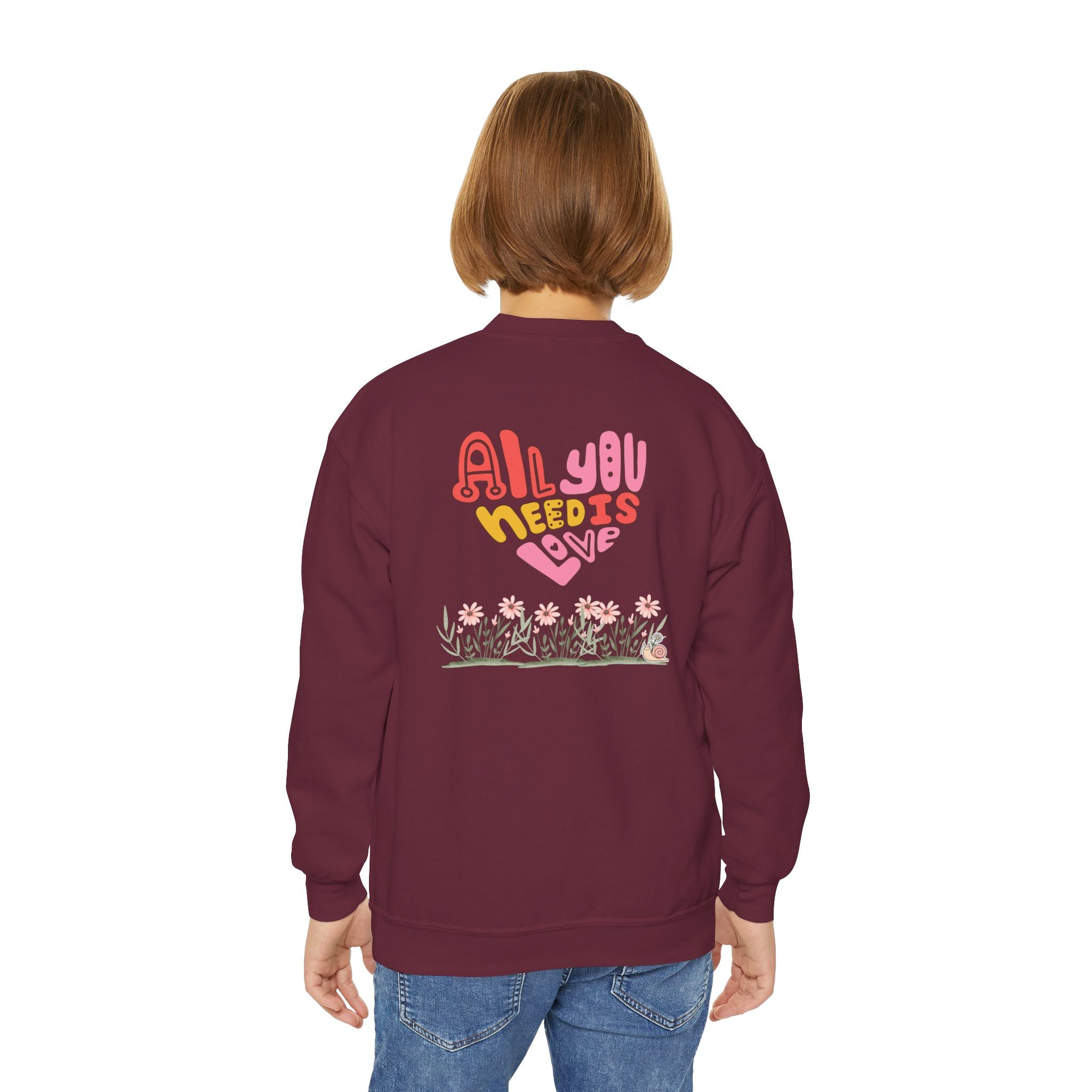 Youth Female Retro Crewneck Sweatshirt:  All You Need is Love