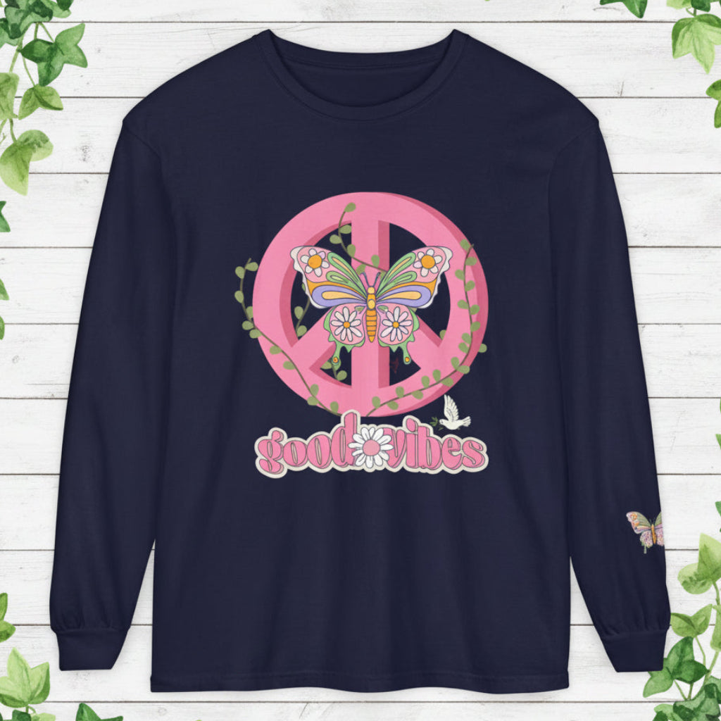 Peace and Love Soft Long Sleeve Good Vibes T-Shirt -- for Her