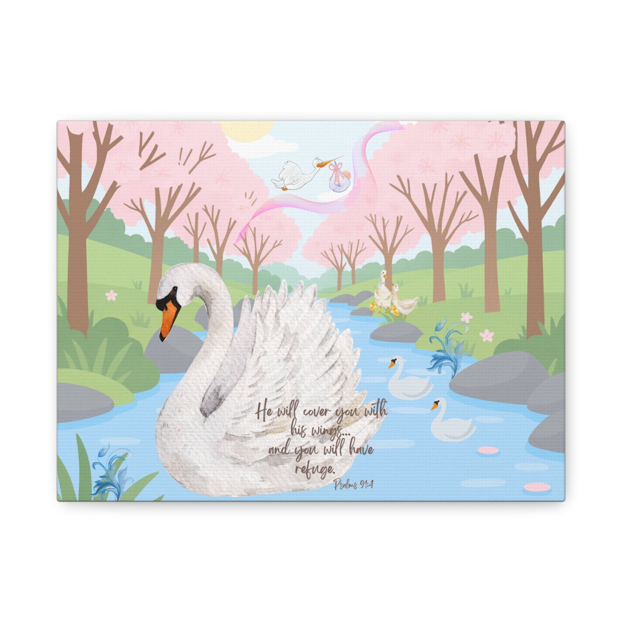 Matte Canvas, Stretched, "Under His Wings you will find Refuge"  Psalm 91:4 Baby Girl