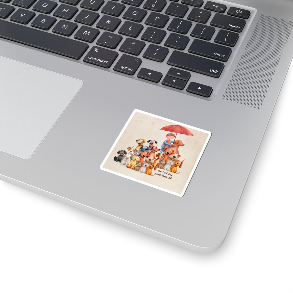 A Boy and His Dog:  The Lord God Loves Them All:  Inspirational Vinyl Sticker