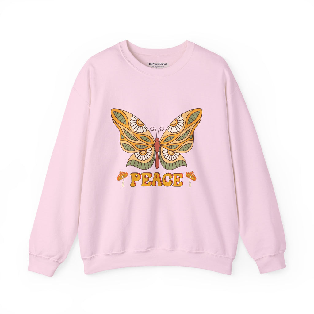 Peace Butterfly Crewneck Sweatshirt — Retro Floral Graphic Pullover