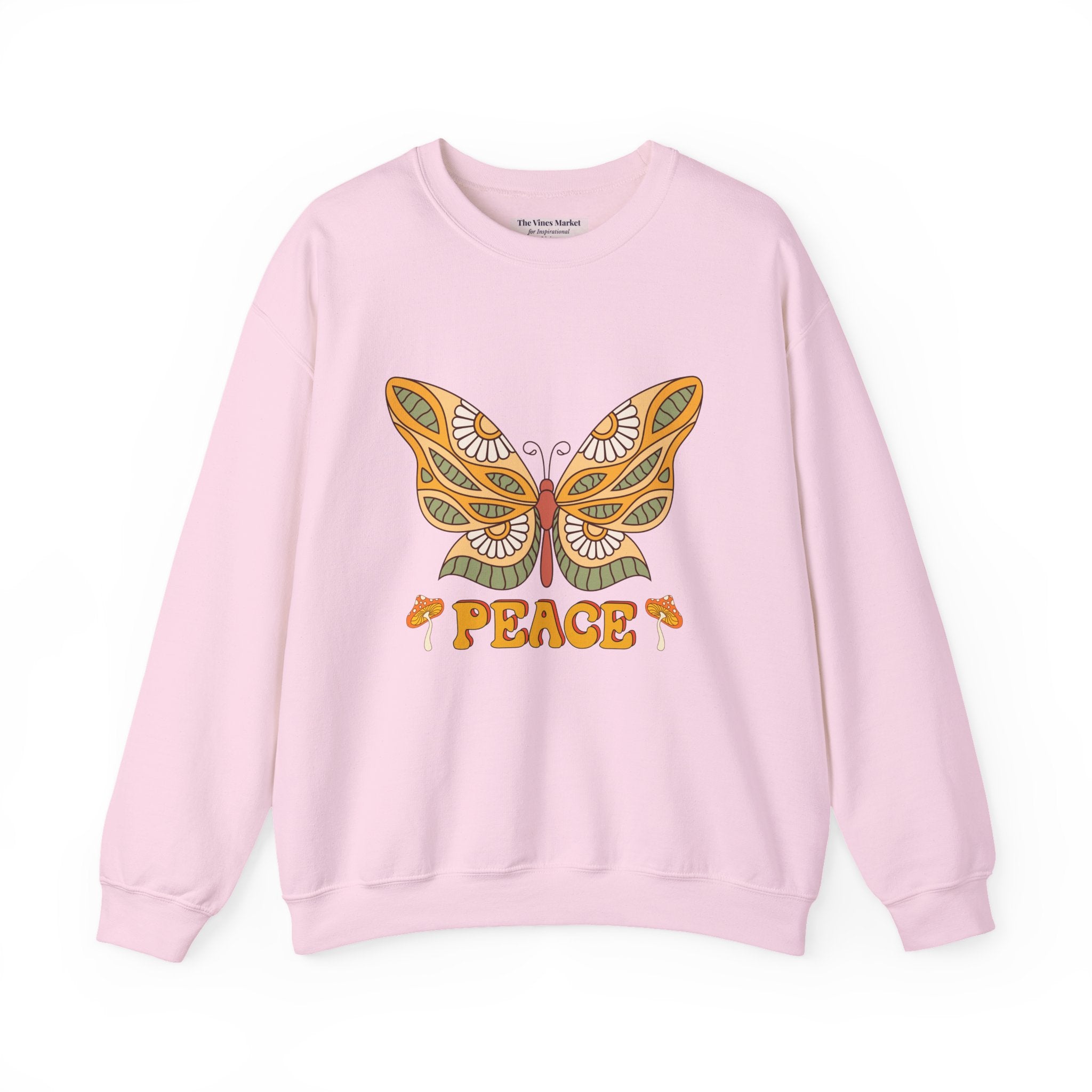 Peace Butterfly Crewneck Sweatshirt — Retro Floral Graphic Pullover