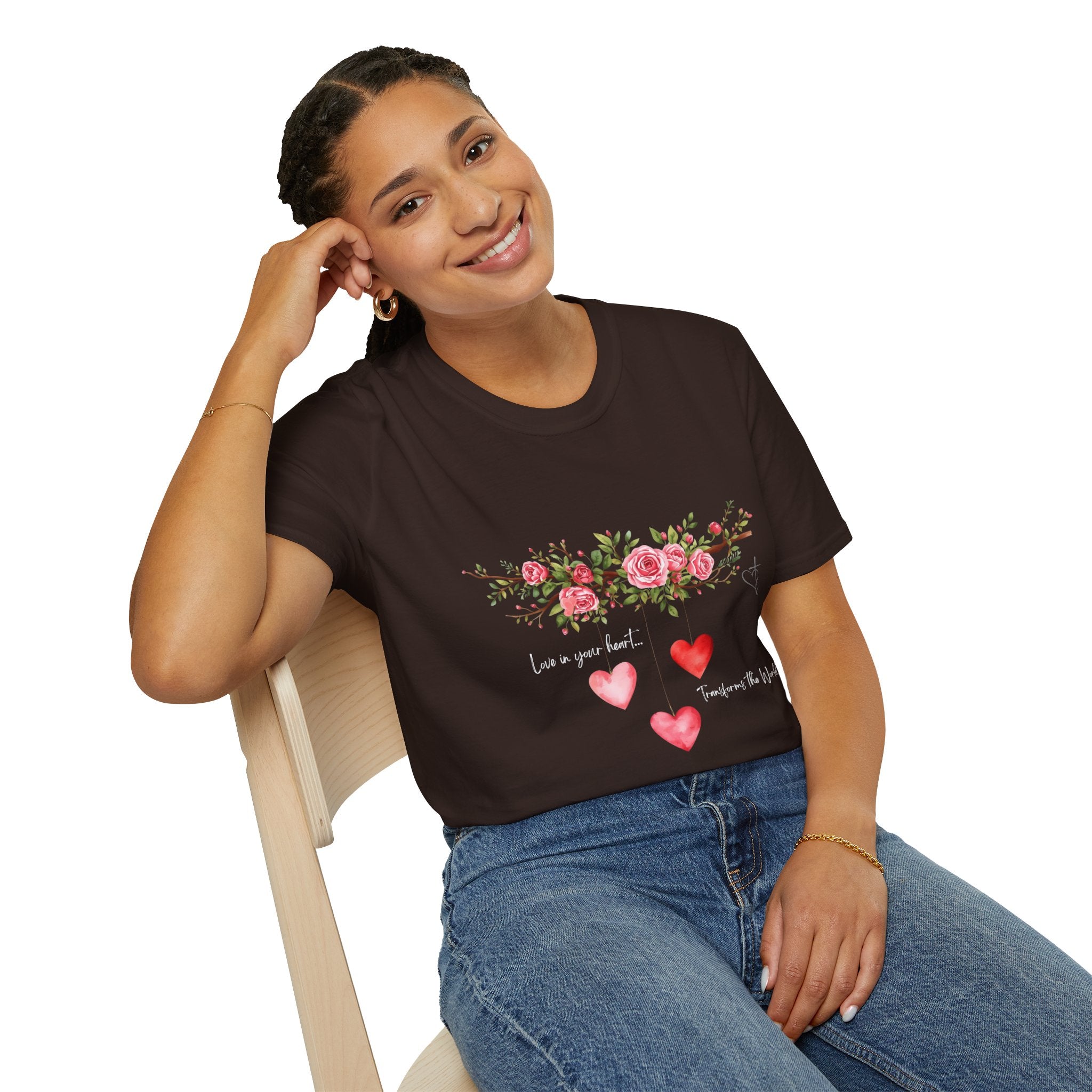 Love in Your Heart Transforms the World Tee – Women's Floral Heart Crewneck