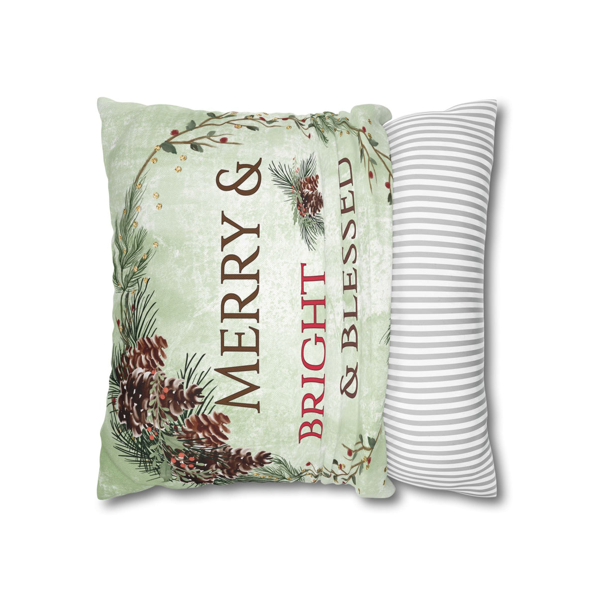 Merry & Bright & Blessed | Christmas Throw Pillow Cover