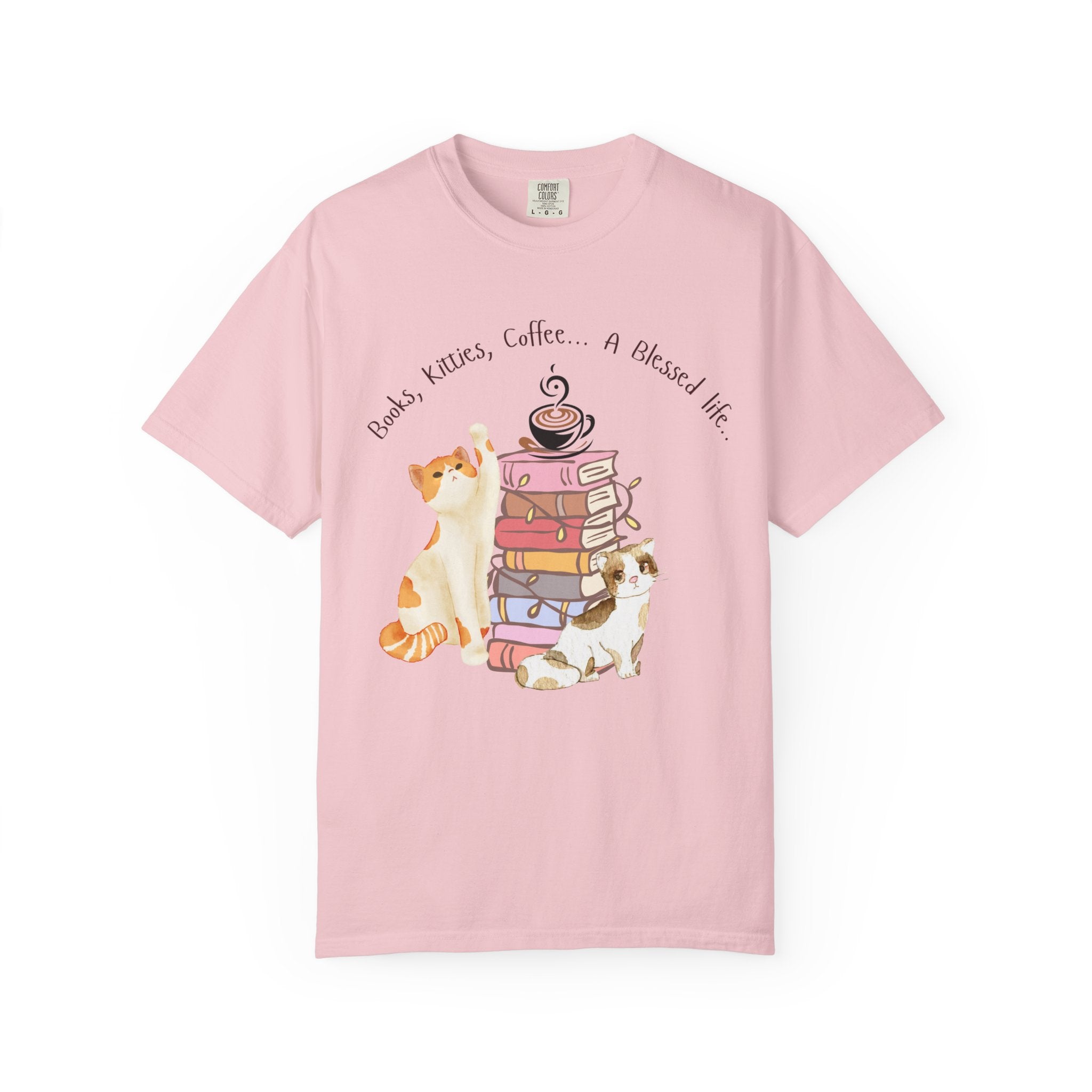 Adult Female Books, Kitties & Coffee Relaxed Tee;  A Blessed Life