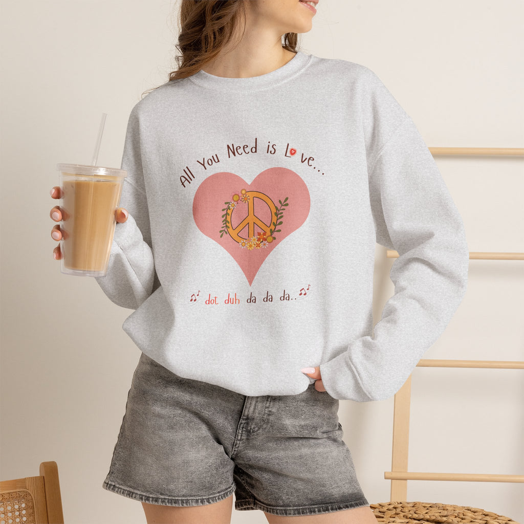 Peace and Love:  Retro All You Need is Love Sweatshirt -- For Her