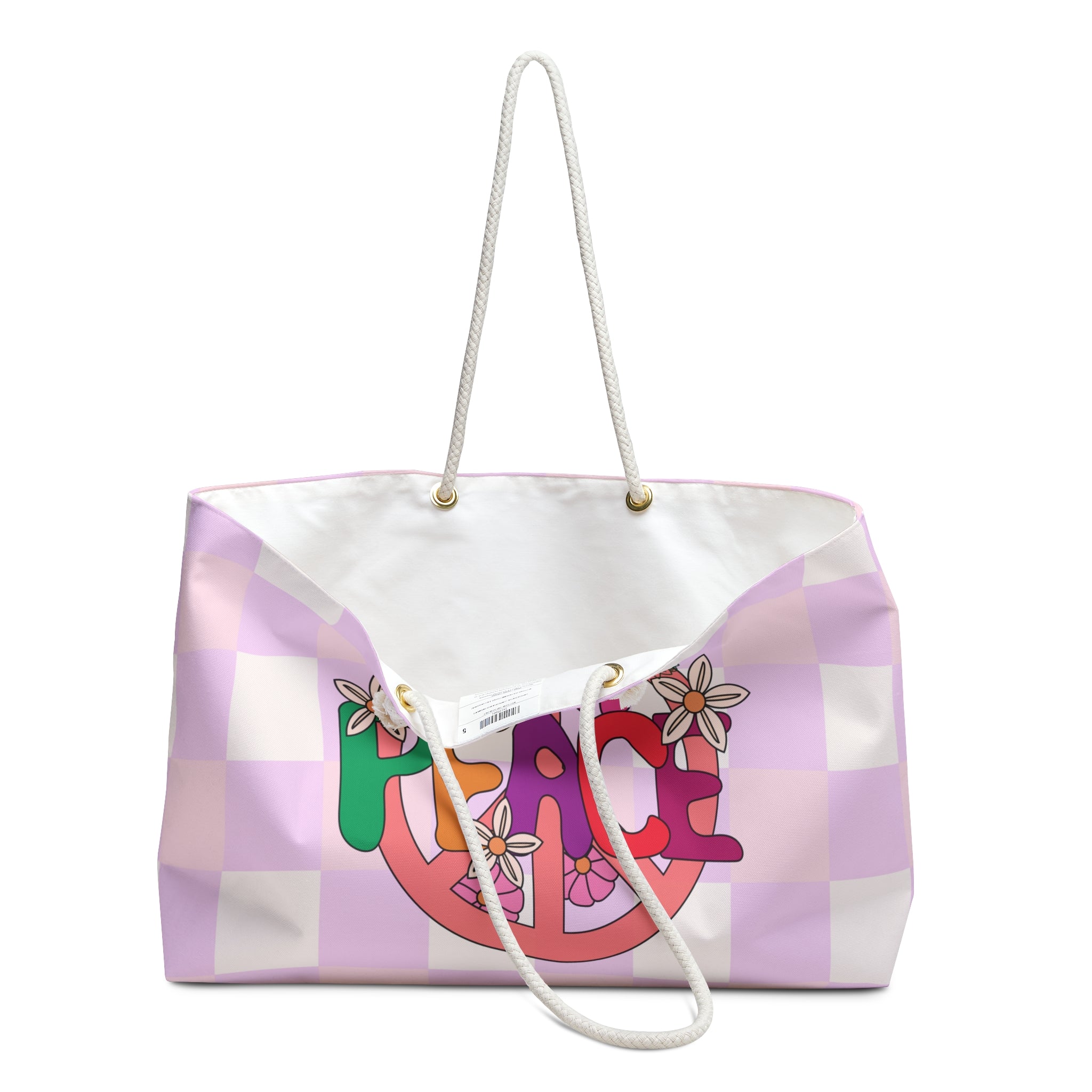 Weekender Bag: Peace Begins With You | Pastel Checkerboard Peace Dove Tote Bag