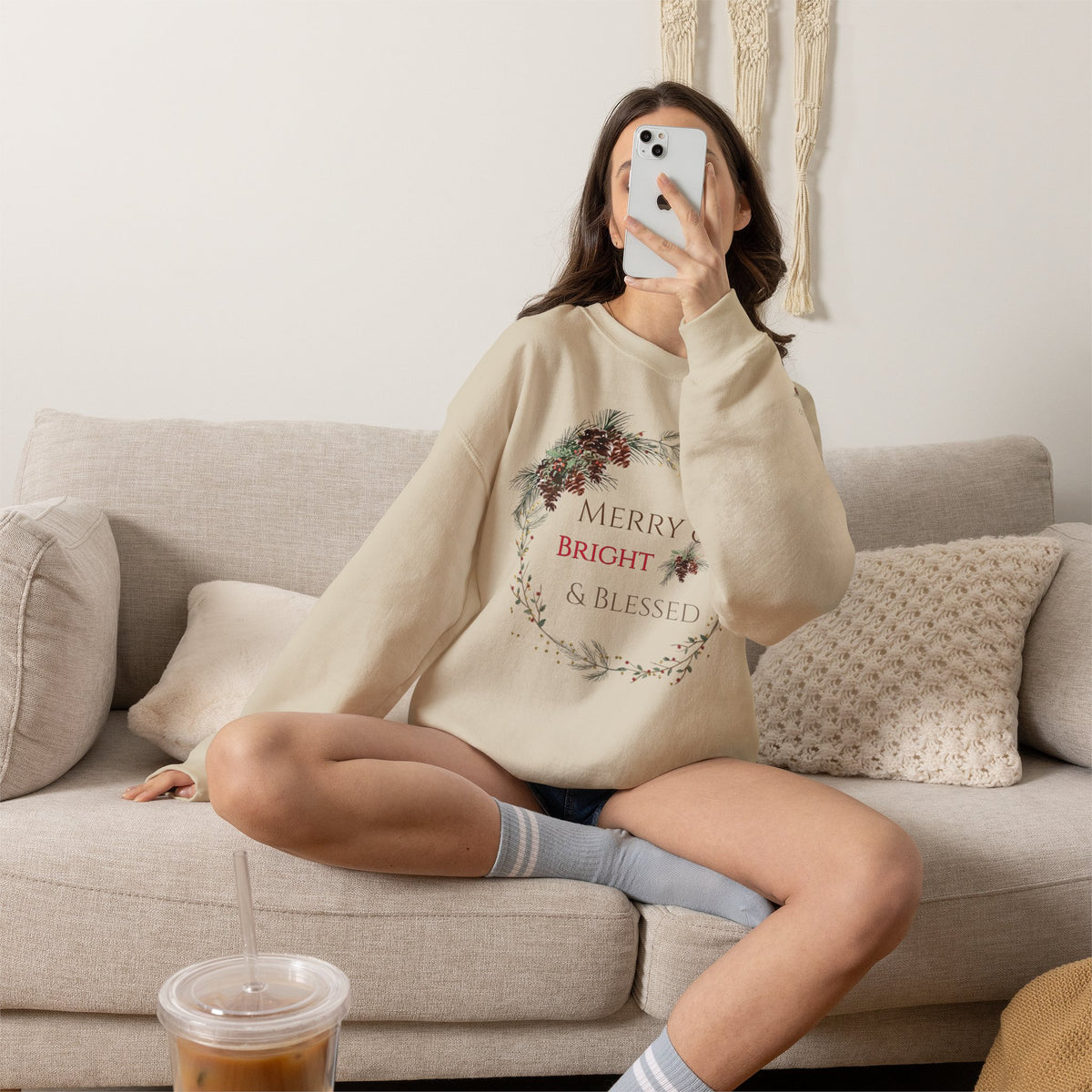 Merry & Bright & Blessed | Women's Christmas Crewneck Sweatshirt
