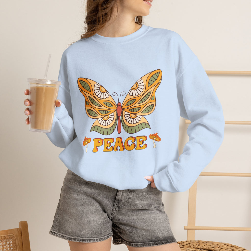 Peace Butterfly Crewneck Sweatshirt — Retro Floral Graphic Pullover