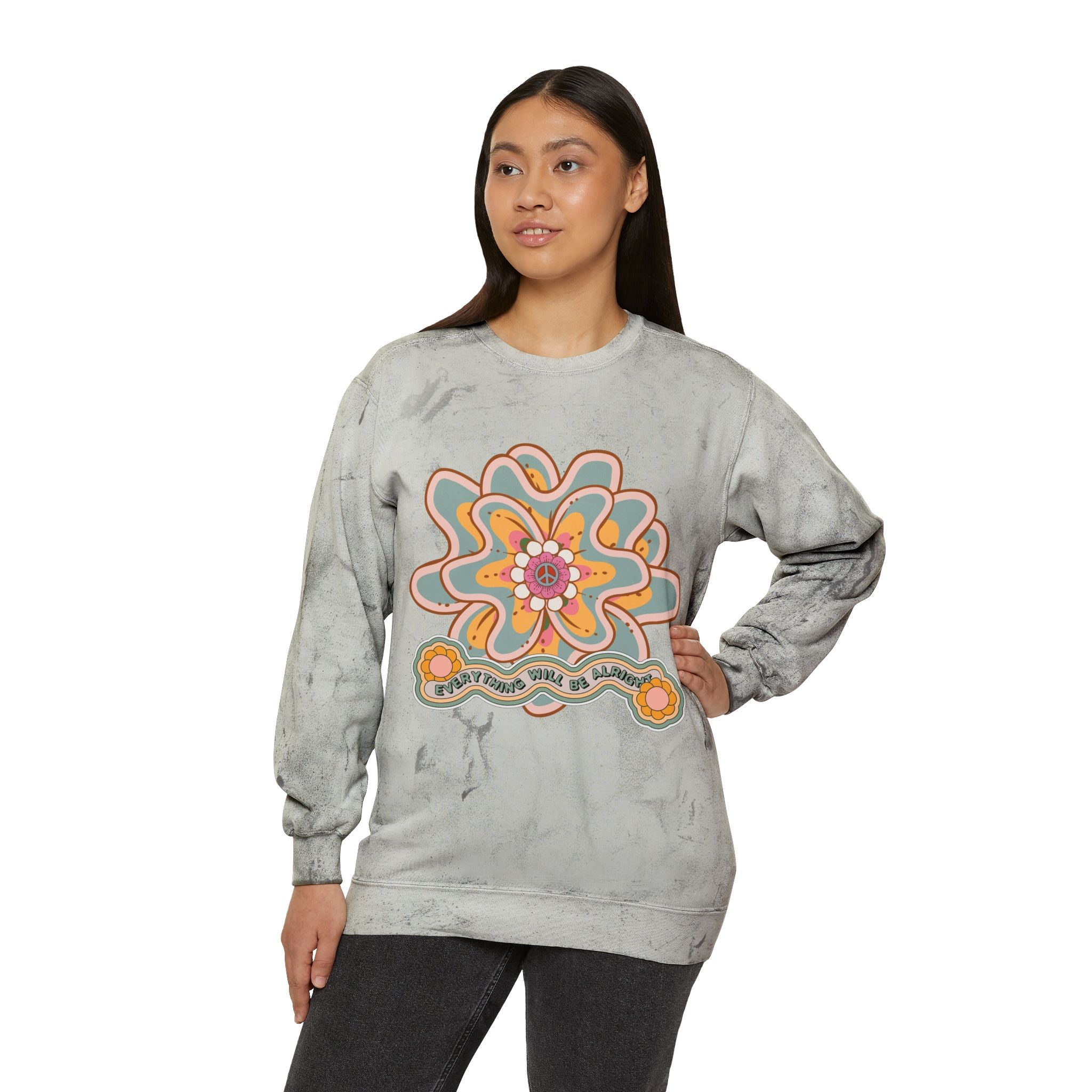 Tie-Dye Flower Crewneck Sweatshirt - Inspiring Her 70's Peace and Love