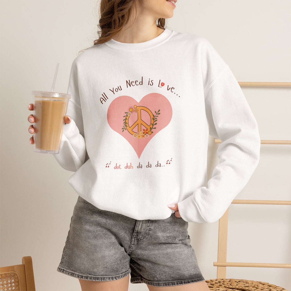 Peace and Love:  Retro All You Need is Love Sweatshirt -- For Her