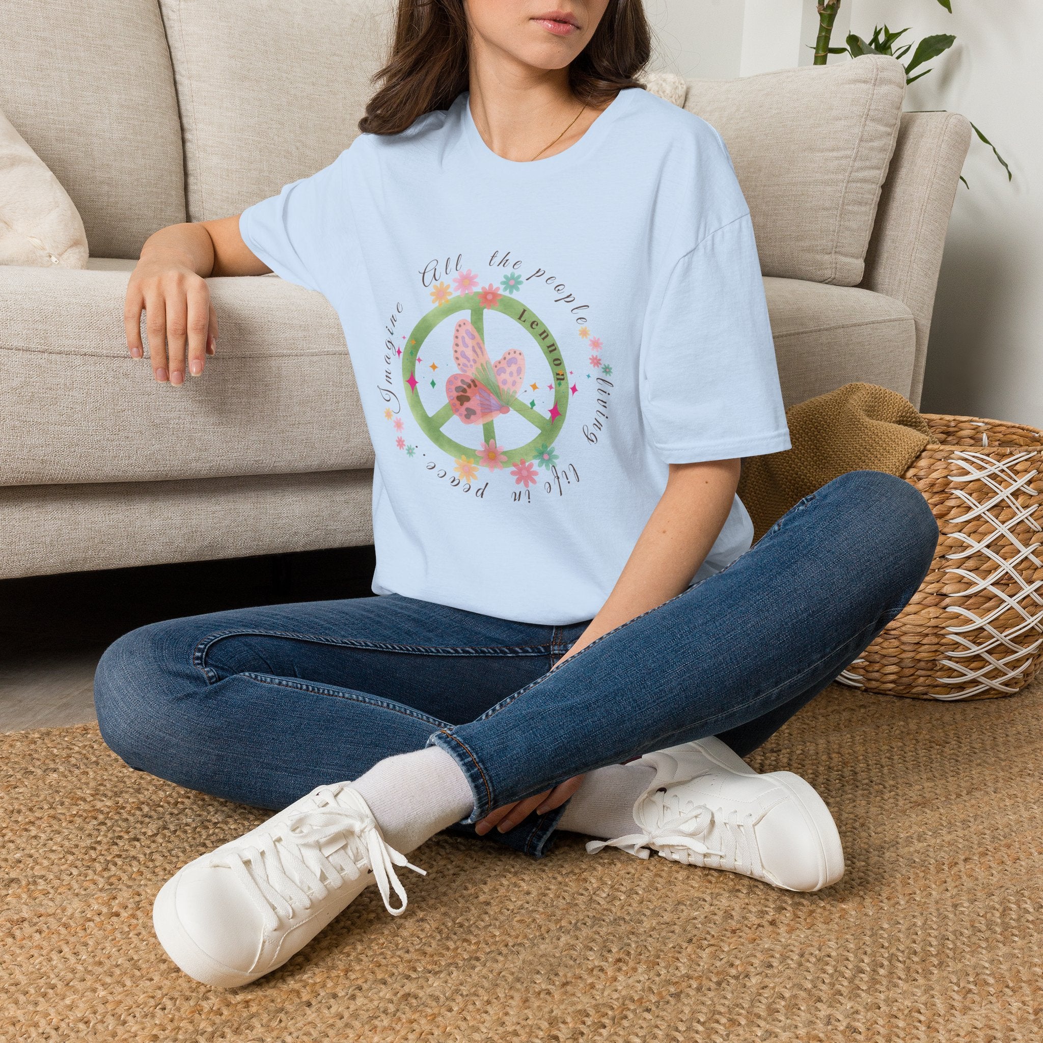 Peace and Love:  Imagine All The People Ultra Soft 100% Cotton Tee for Her