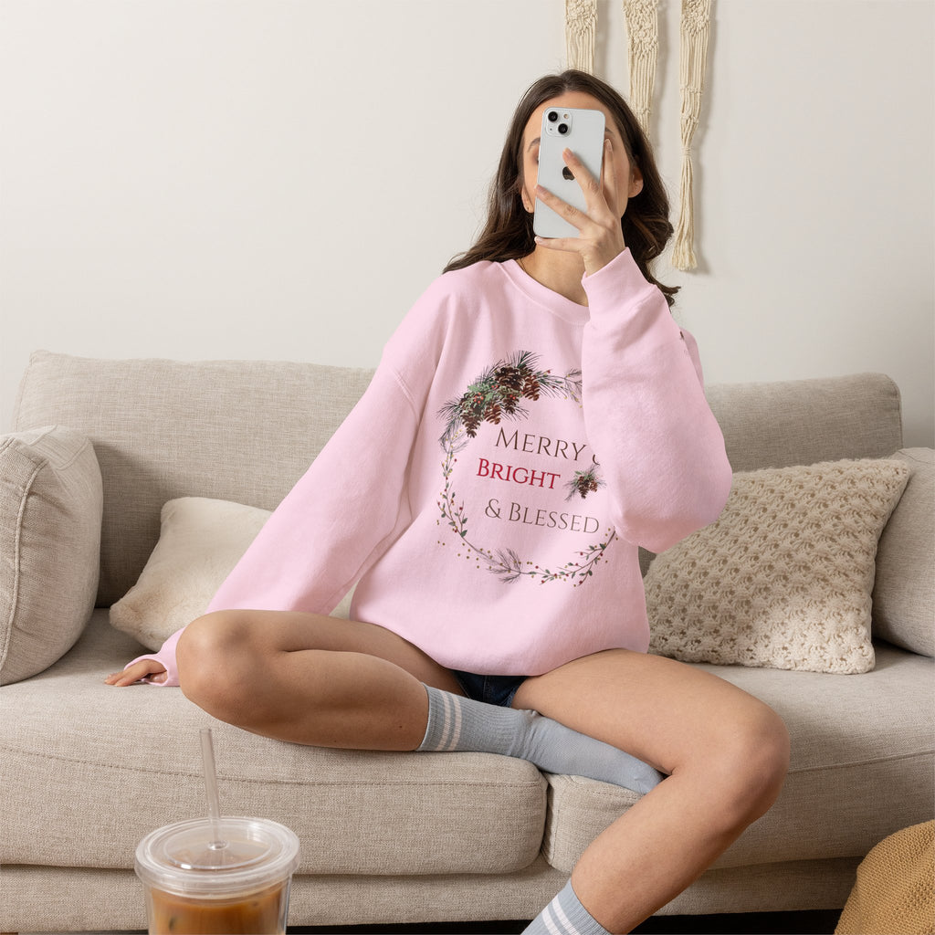 Merry & Bright & Blessed | Women's Christmas Crewneck Sweatshirt