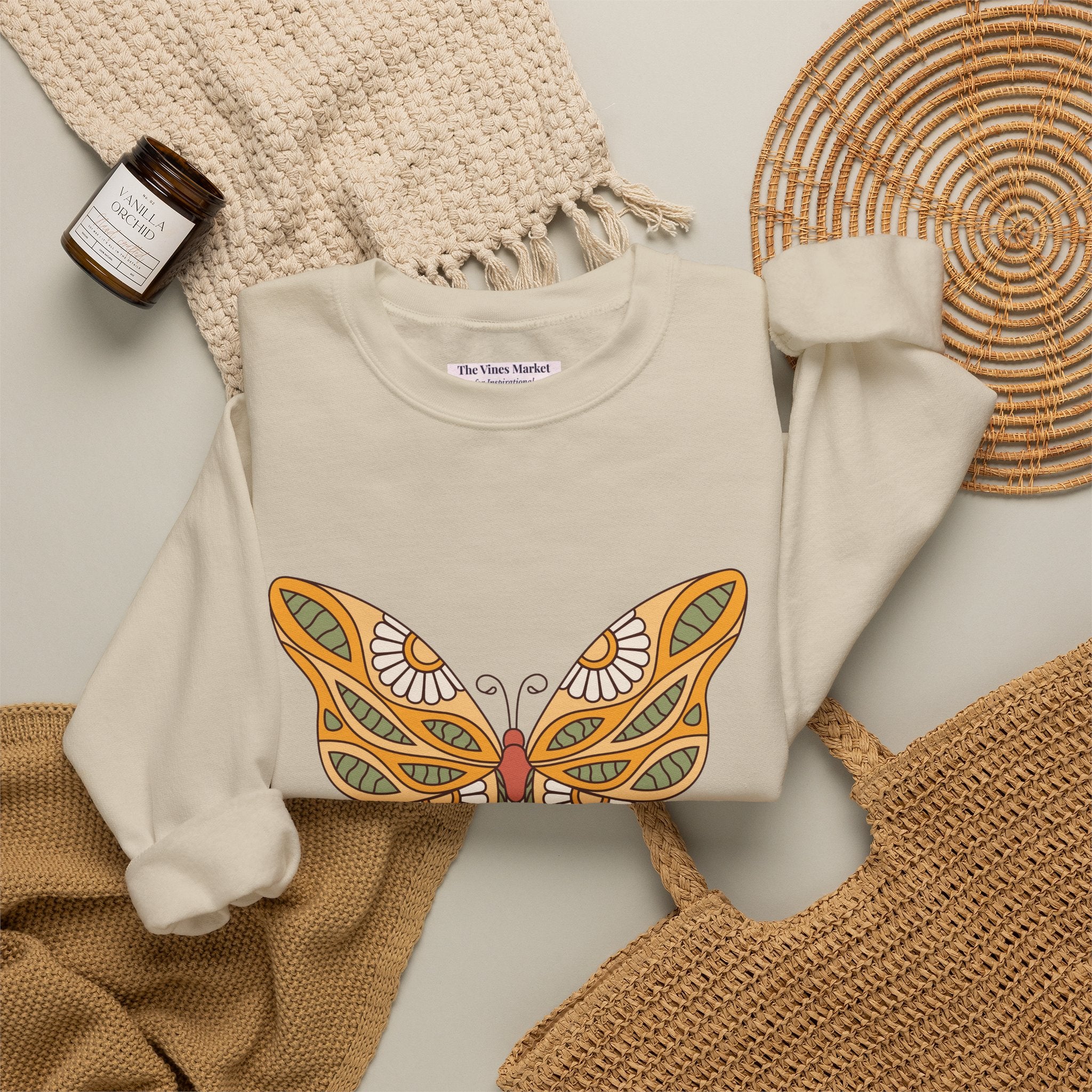 Peace and Love Butterfly Crewneck Sweatshirt — Retro Floral for Her