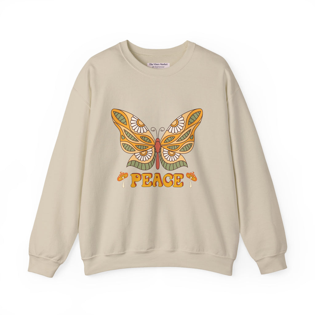 Peace Butterfly Crewneck Sweatshirt — Retro Floral Graphic Pullover