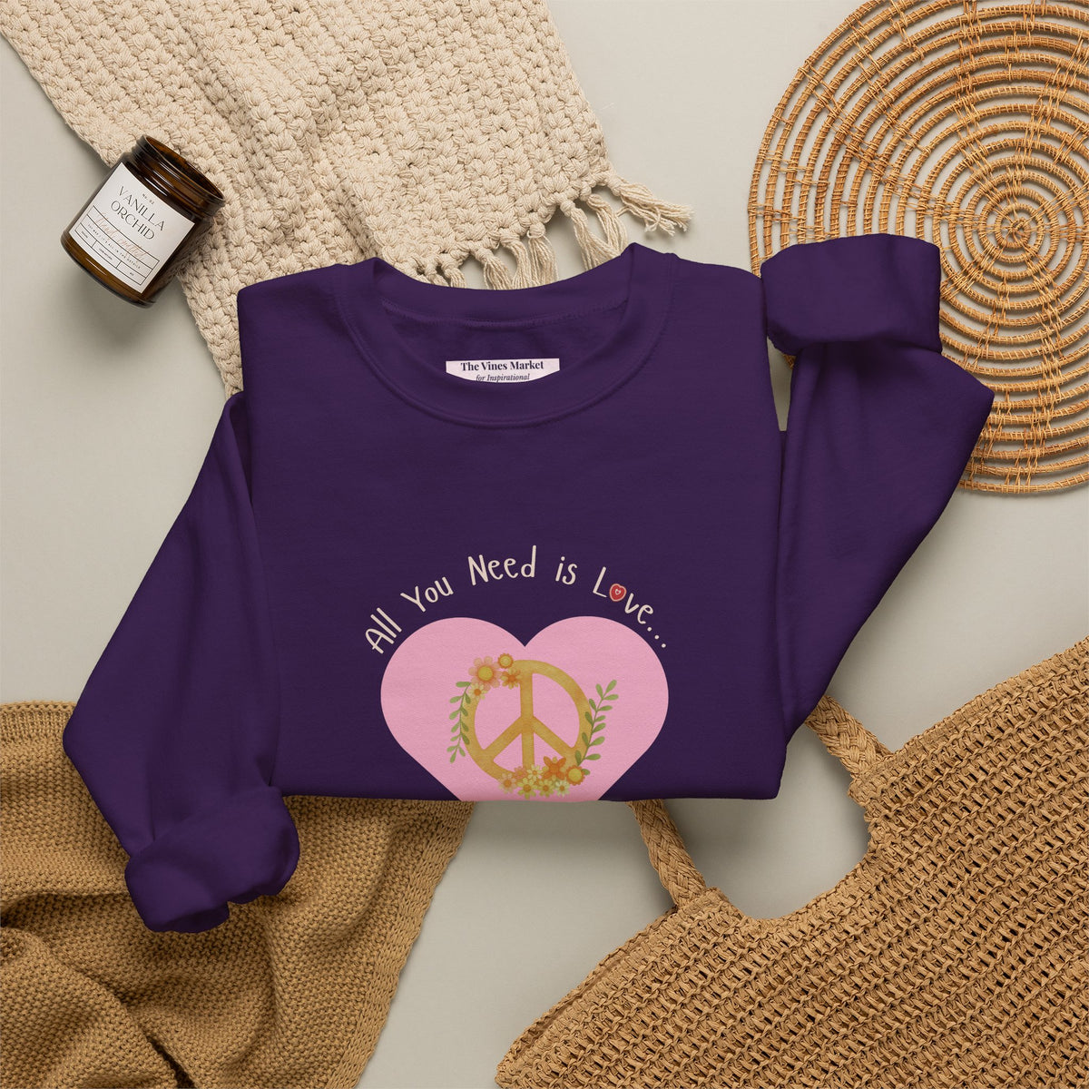 Peace and Love:  Retro All You Need is Love Sweatshirt -- For Her