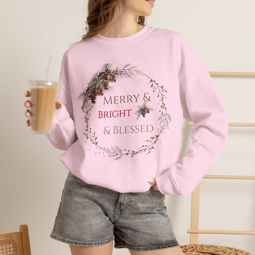 Merry & Bright & Blessed | Women's Christmas Crewneck Sweatshirt