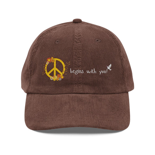 Adult Unisex Retro Corduroy Cap: Embroidered Peace I Give You