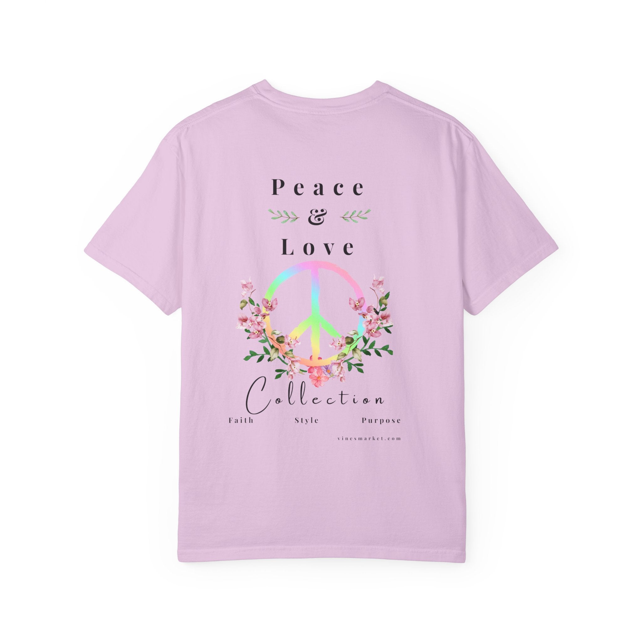 Signature Peace & Love Floral T-Shirt — Pastel Peace Sign Graphic