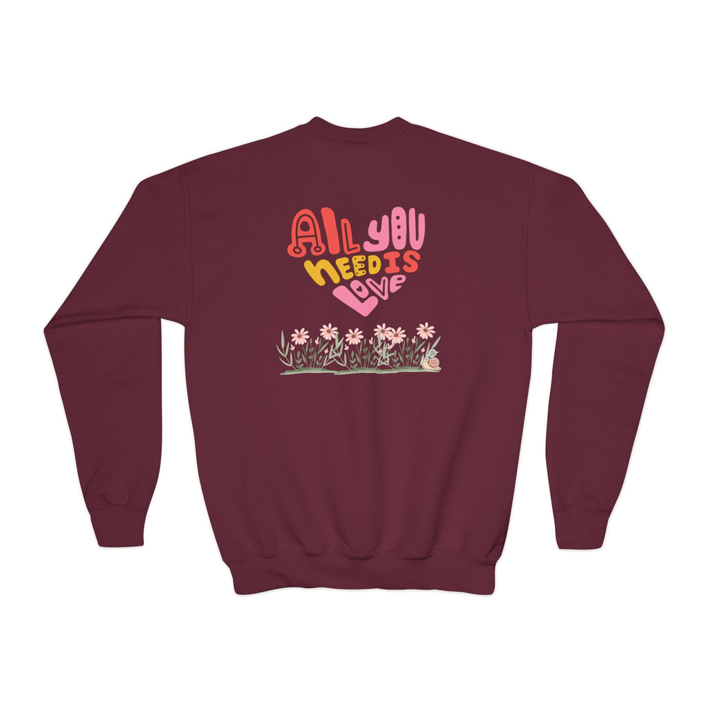 Youth Female Retro Crewneck Sweatshirt:  All You Need is Love
