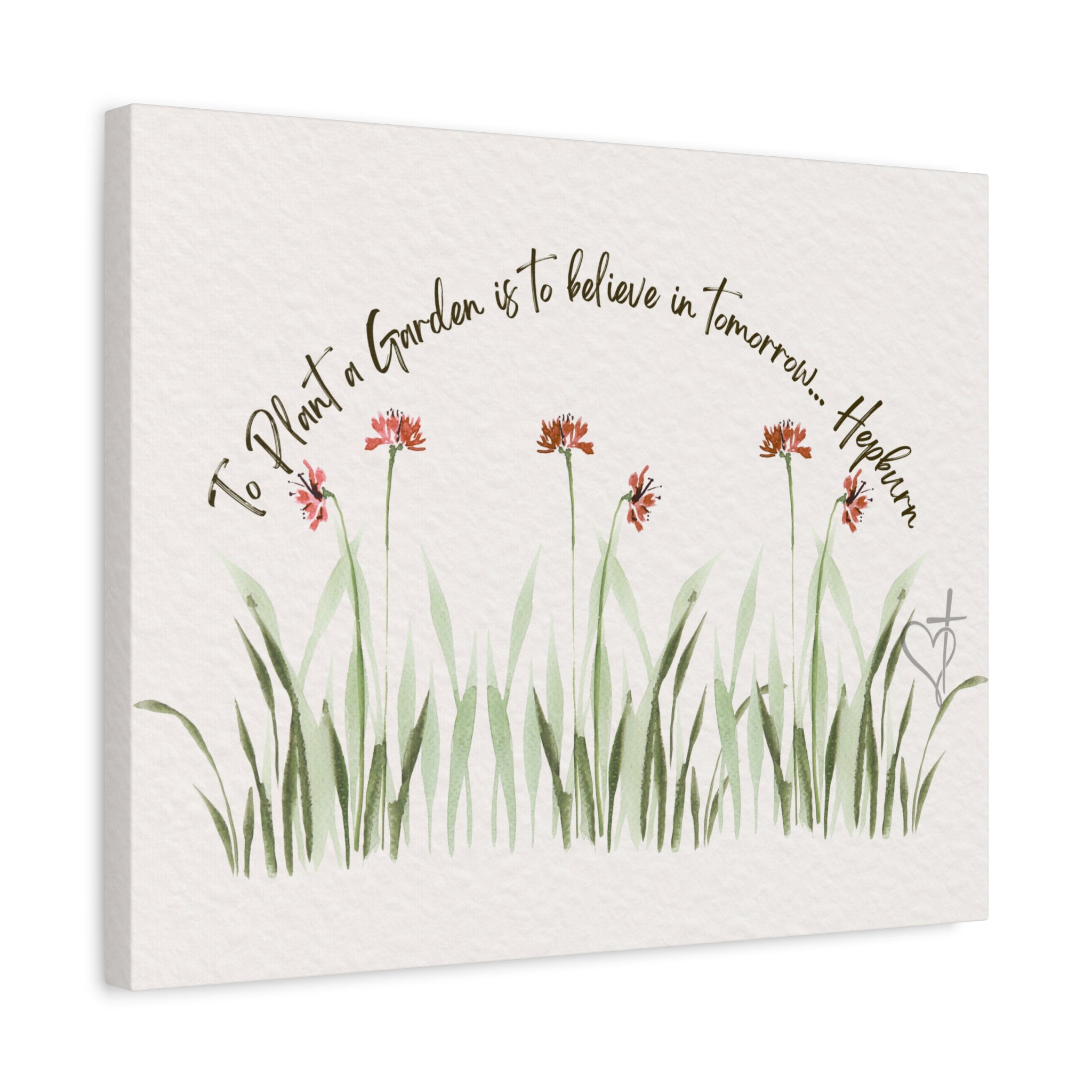 To Plant a Garden Is to Believe in Tomorrow Canvas Print – Audrey Hepburn Quote (Beige) Matte Stretched Wall Art