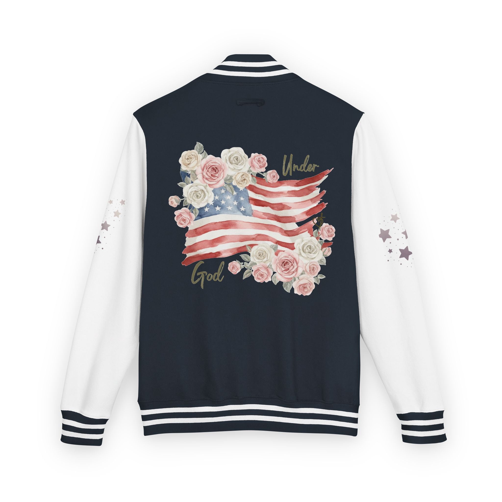 Under God | Watercolor Flag & Roses Varsity Jacket Adult Female