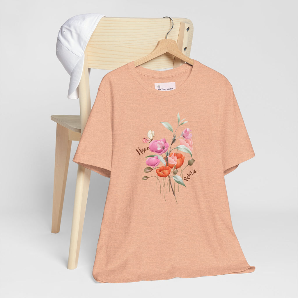 Relaxed Adult Female Comfort Tee: Hope & Rebirth Floral Tee – Easter Collection