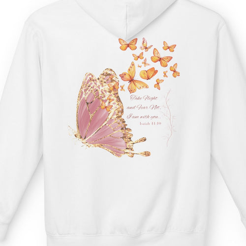Adult Female Lightweight Soft Fleece Style Hoodie With Pockets:  "I am With You"  (Isaiah 41:10)