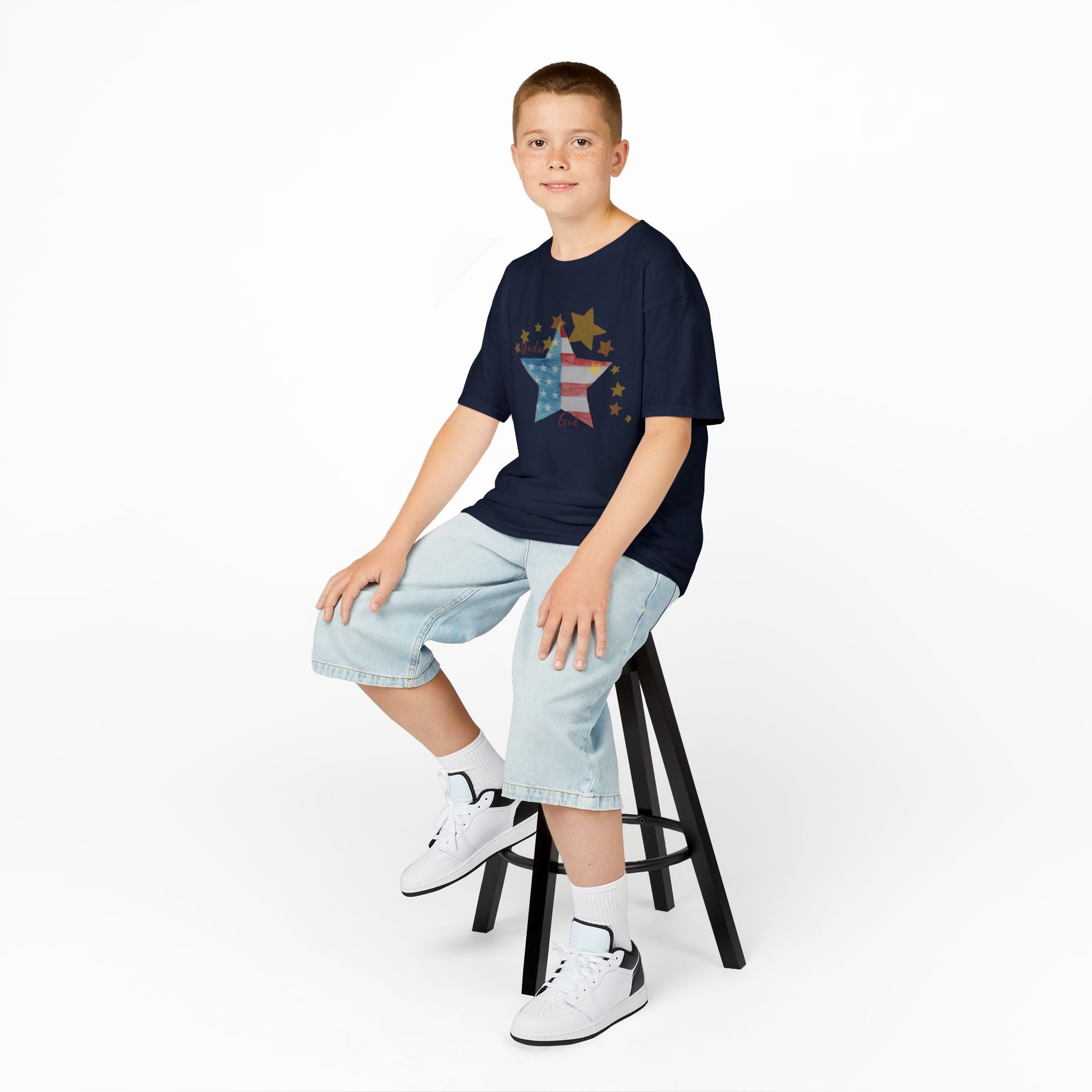 Under God | Watercolor Star Flag Kids T-Shirt Unisex Kids Heavy Cotton™ Tee