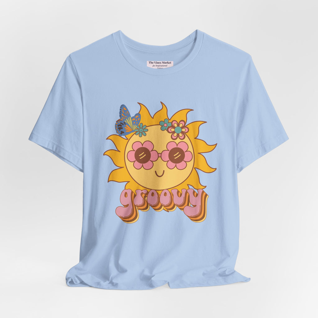 Groovy Sunflower Tee — 70s Retro Sun Graphic T-Shirt