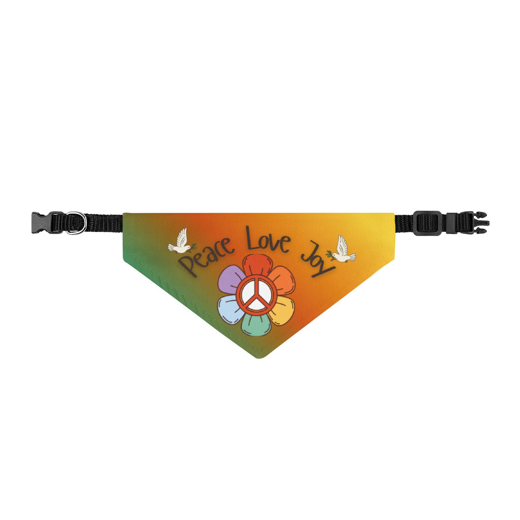 Peace Love Joy Clip-On Pet Bandana — Tie-Dye Flower & Peace Sign Collar Accessory