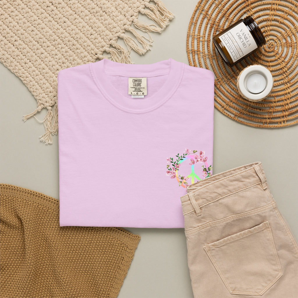 Signature Peace & Love Floral T-Shirt — Pastel Peace Sign Graphic