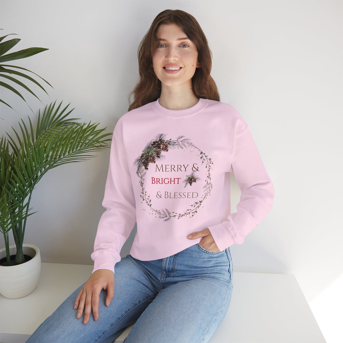 Merry & Bright & Blessed | Women's Christmas Crewneck Sweatshirt