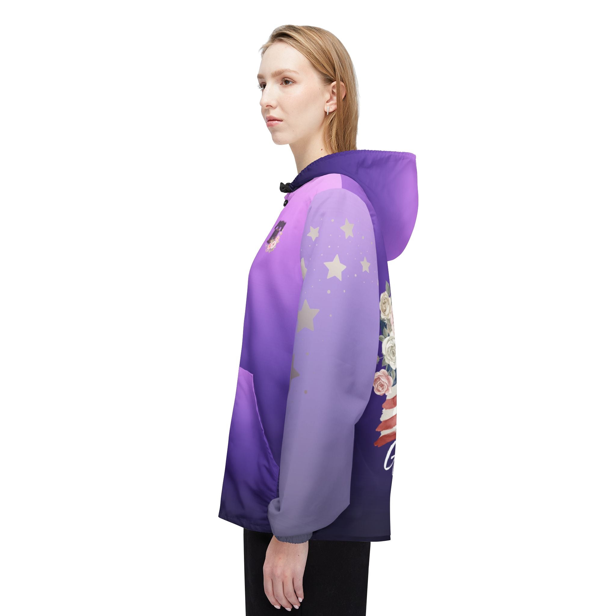 Under God | Watercolor Roses & Flag Windbreaker Jacket - Purple Adult Female