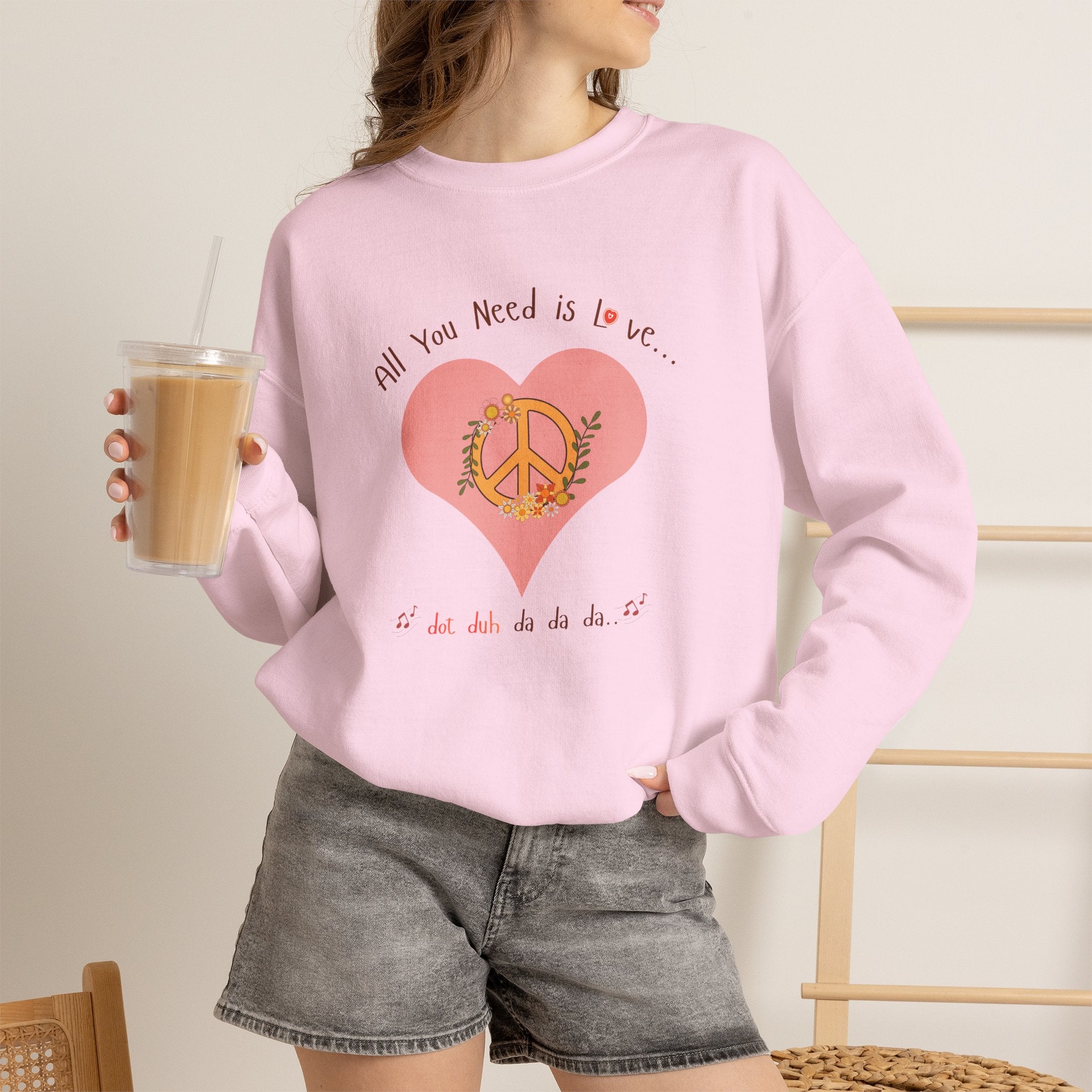 Peace and Love:  Retro All You Need is Love Sweatshirt -- For Her