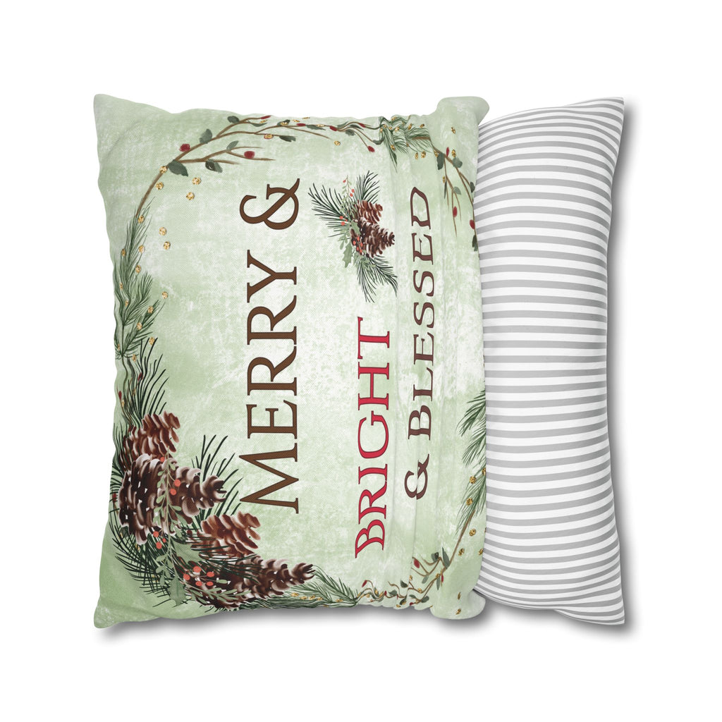 Merry & Bright & Blessed | Christmas Throw Pillow Cover