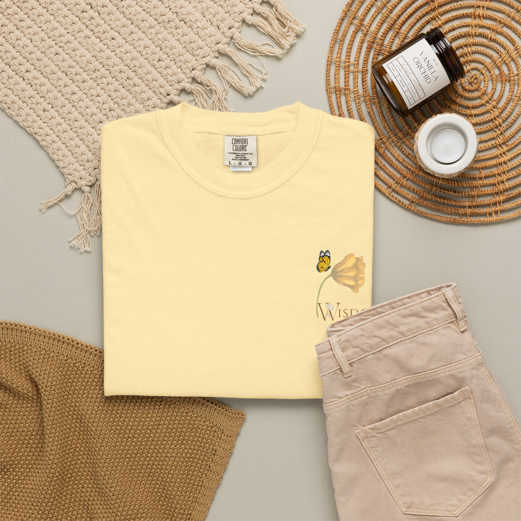 Whispers Collection™ | “Wisdom” Comfort Colors® Garment-Dyed Tee | Inspirational Botanical Shirt | Literary Minimalist Graphic Tee Women Adult