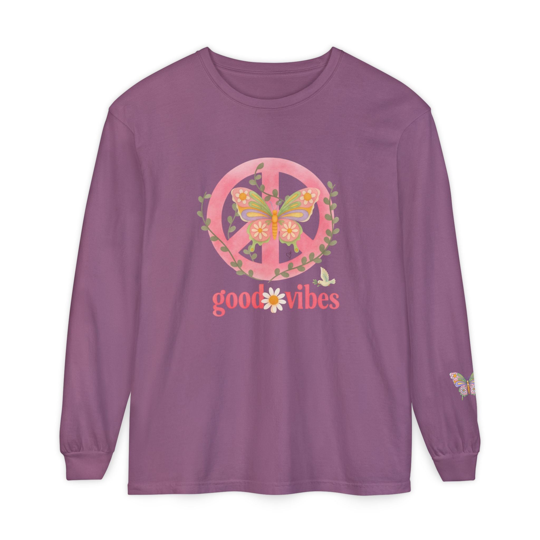 Peace and Love Soft Long Sleeve Good Vibes T-Shirt -- for Her