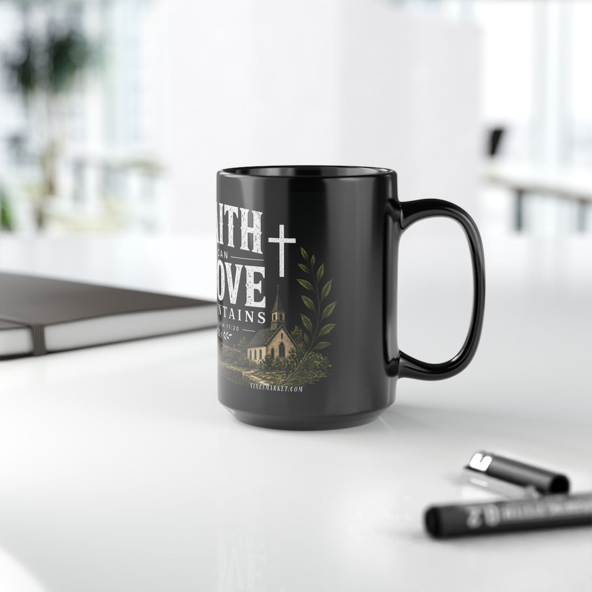 Faith Can Move Mountains | Black Ceramic Mug, 15oz