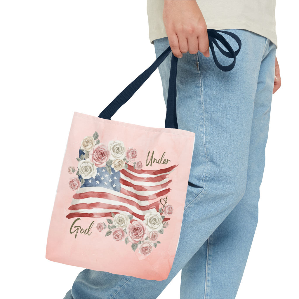 Under God | Watercolor Flag & Roses Tote Bag