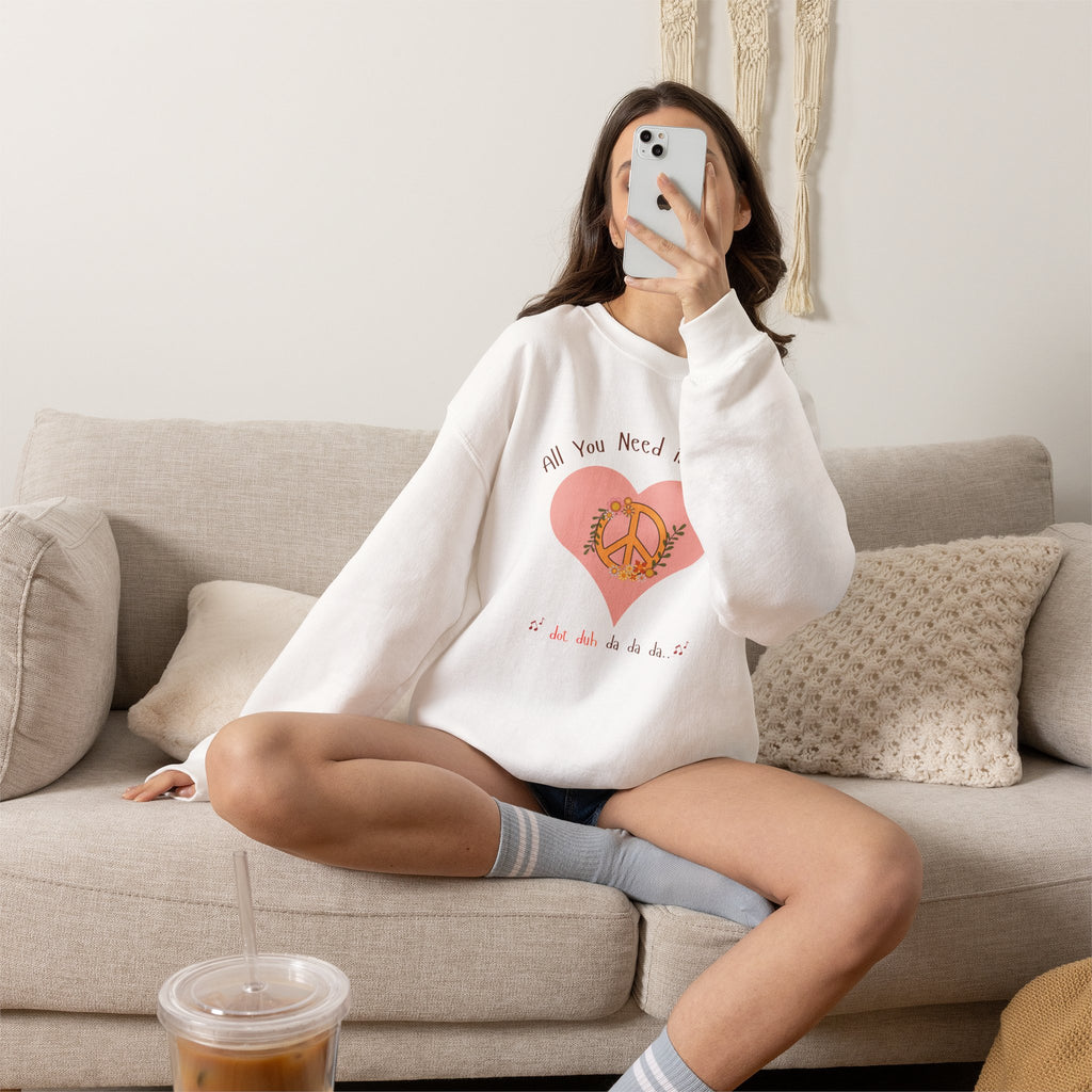 All You Need Is Love — Women's Retro Heart & Peace Sign Sweatshirt