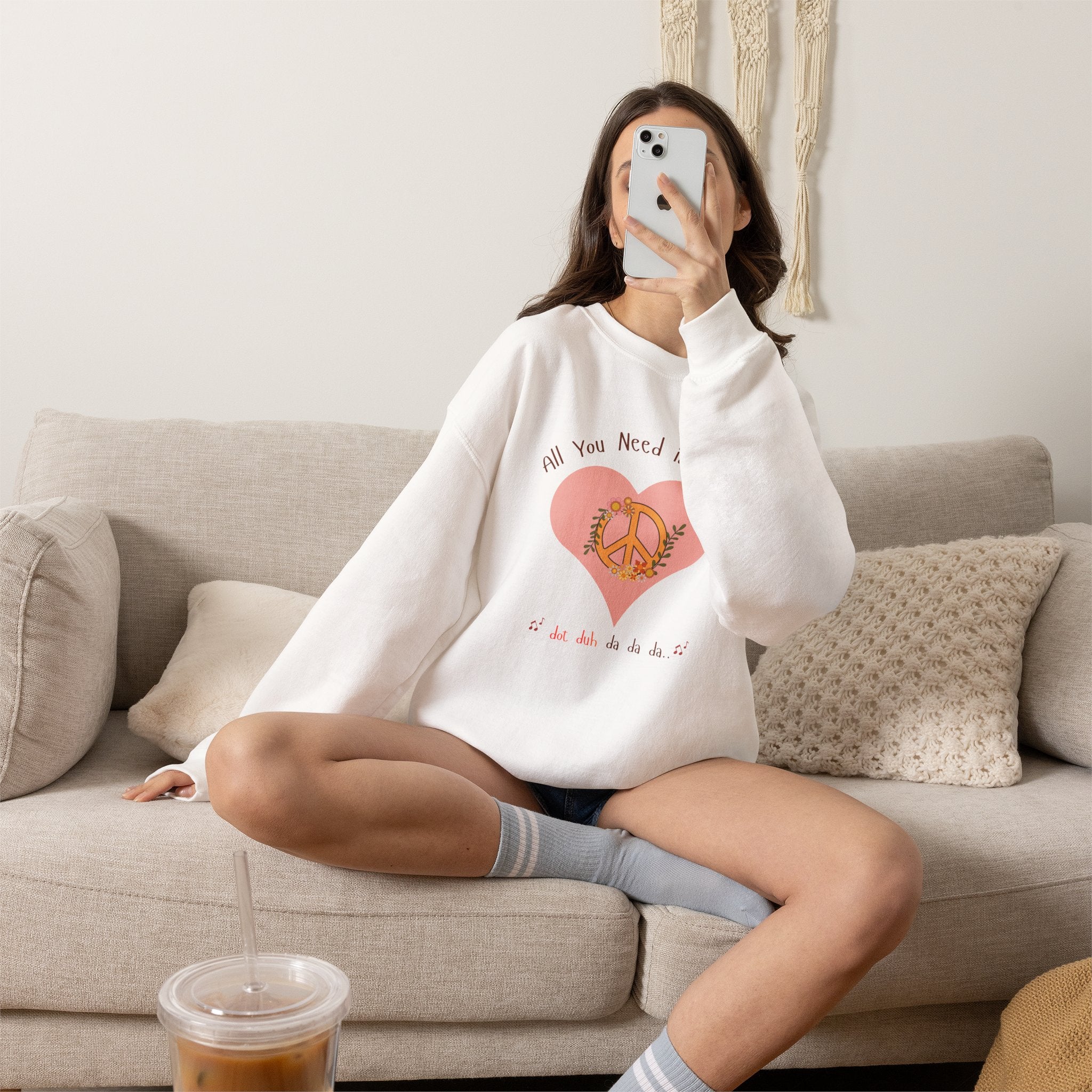 All You Need Is Love — Women's Retro Heart & Peace Sign Sweatshirt