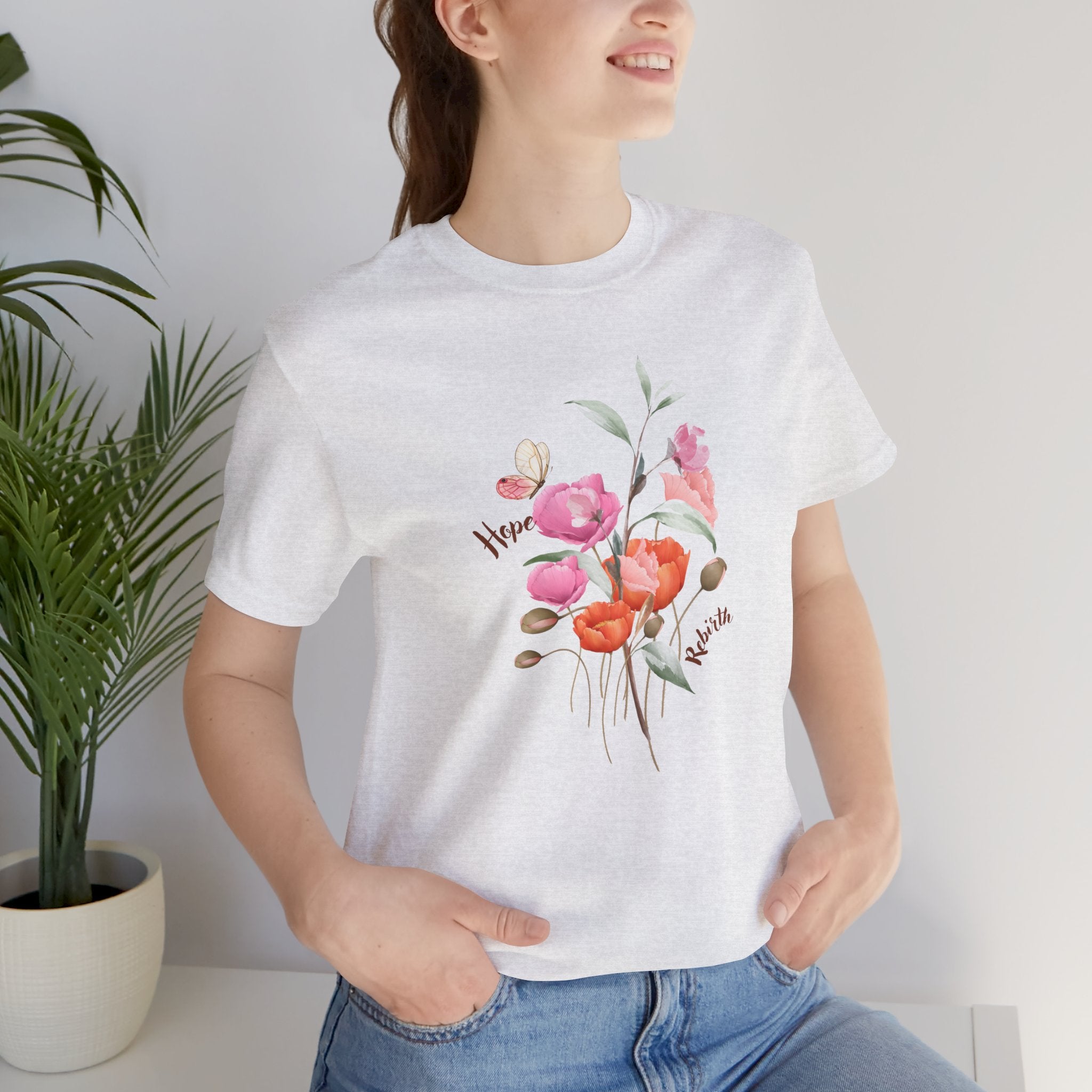 Relaxed Adult Female Comfort Tee: Hope & Rebirth Floral Tee – Easter Collection